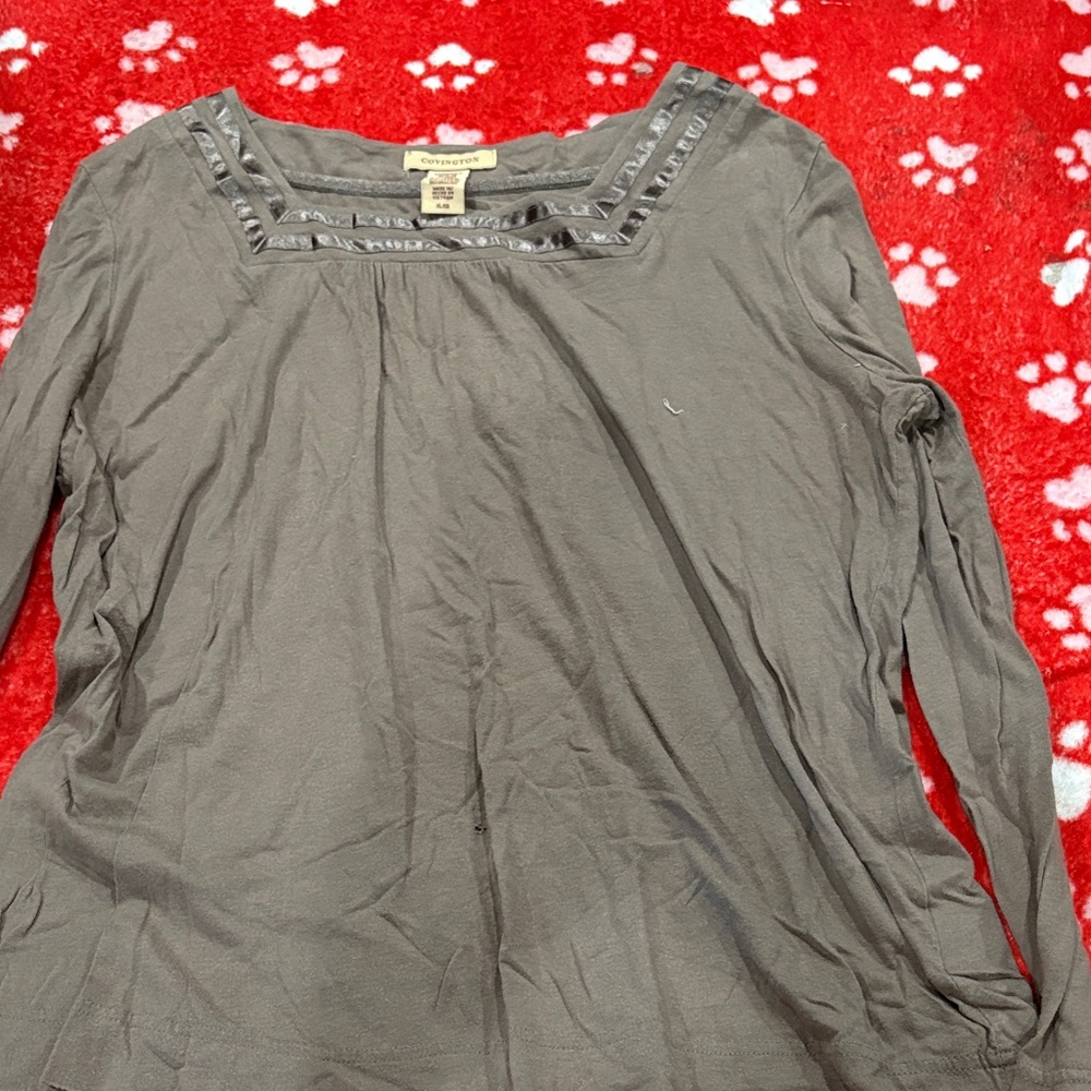Covington Long Sleeve Top with Square Neckline - Gray